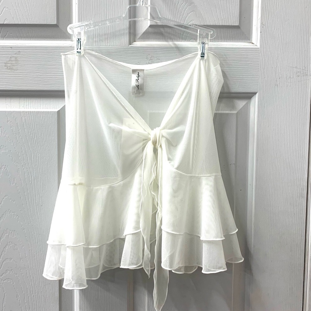 NWT One size short mesh sarong cover-up white ruffle